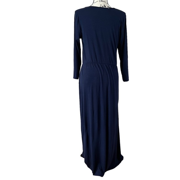 Lovappella 3/4 sleeve knit jersey maxi dress ladies size large navy blue - Picture 2 of 8